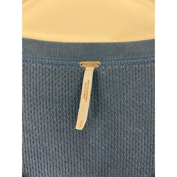 Free People Meadow Fiesta Cuff Thermal Long Sleeve Top Blue Sz Small Boho - Picture 7 of 9